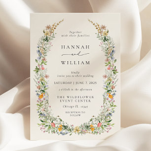 Invitation Boho Fleur sauvage beige tout en un Mariage