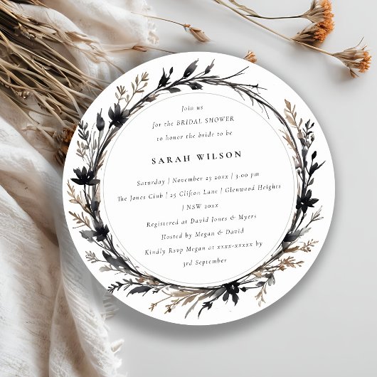 Invitation Boho Fleur sauvage Black Fall Fête des mariées de 