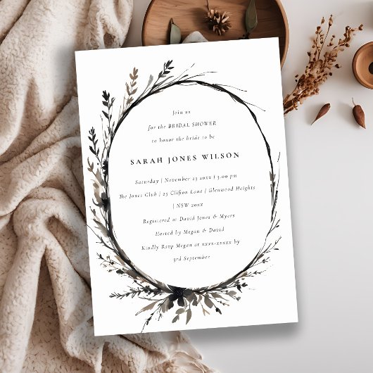 Invitation Boho Fleur sauvage Black Fall Fête des mariées de 