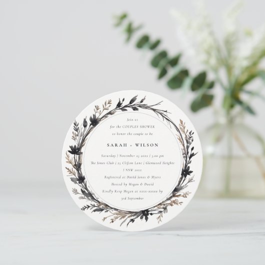 Invitation Boho Fleur sauvage Black Fall Wreath Couples Douch (Debout devant)