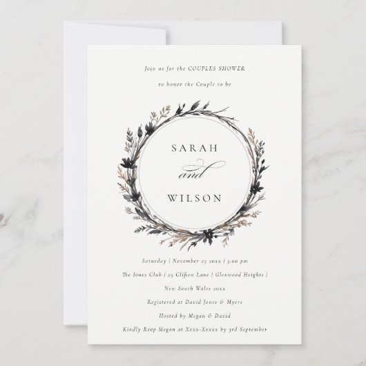 Invitation Boho Fleur sauvage Black Fall Wreath Couples Douch (Devant)