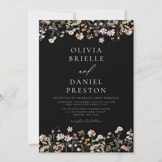 Invitation Boho Fleur sauvage Black Garden Mariage (Devant)