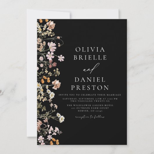 Invitation Boho Fleur sauvage Black Garden Mariage (Devant)