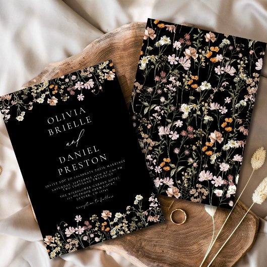 Invitation Boho Fleur sauvage Black Garden Mariage