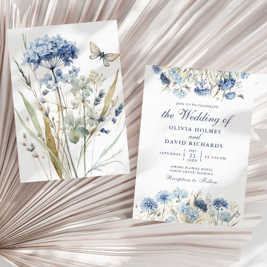 Invitation Boho Fleur sauvage bleu français Meadow Wedding In