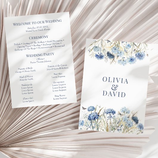 Invitation Boho Fleur sauvage bleu français Meadow Wedding Pr