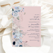 Invitation Boho Fleur sauvage bleu Winter Baby fille Douche