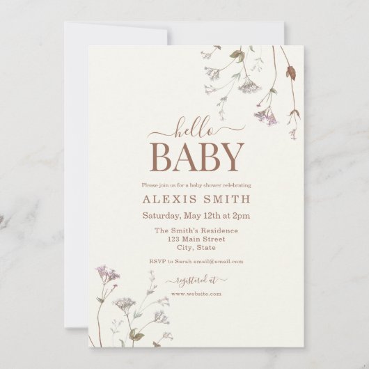 Invitation Boho Fleur sauvage botanique Baby shower floral (Devant)