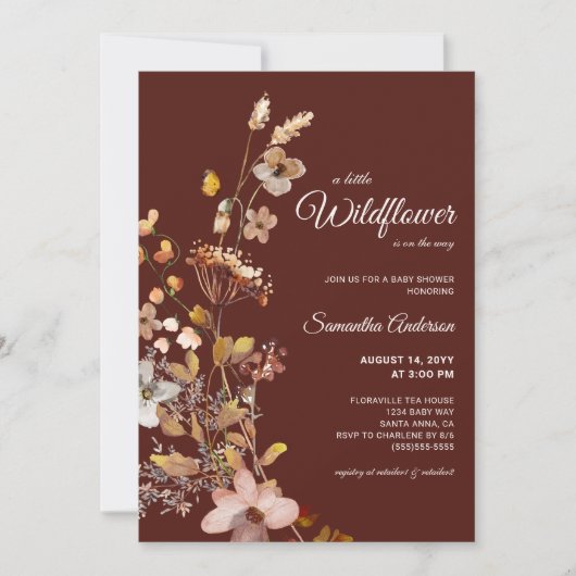 Invitation Boho Fleur sauvage Bourgogne Baby shower (Devant)