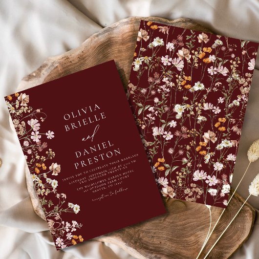 Invitation Boho Fleur sauvage Bourgogne Garden Mariage