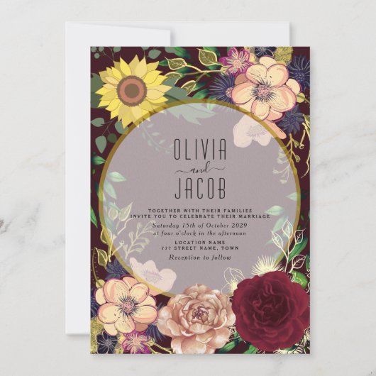 Invitation Boho Fleur sauvage Bourgogne Mariage (Devant)