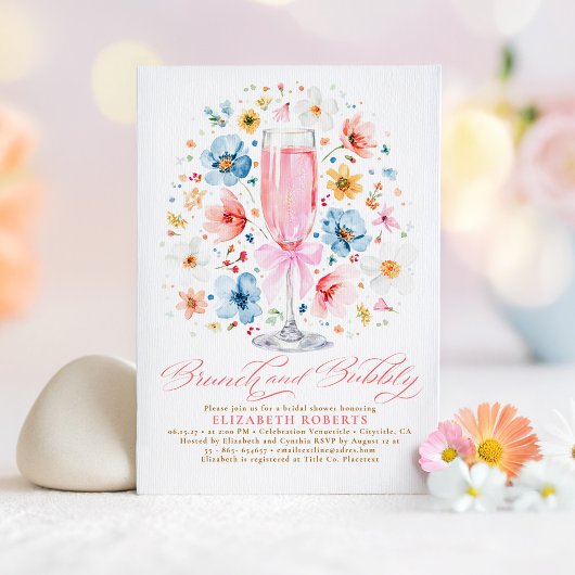 Invitation Boho Fleur sauvage Brunch et Bubbly Fête des marié