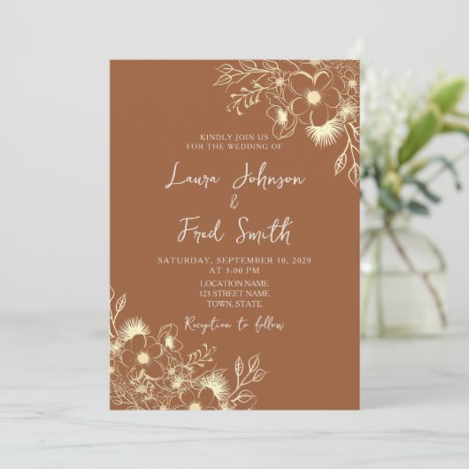 Invitation Boho Fleur sauvage Burnt Orange Mariage (Debout devant)