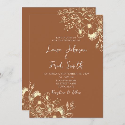 Invitation Boho Fleur sauvage Burnt Orange Mariage (Devant / Derrière)