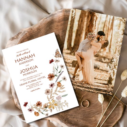 Invitation Boho Fleur sauvage Butterfly Photo Jardin Mariage