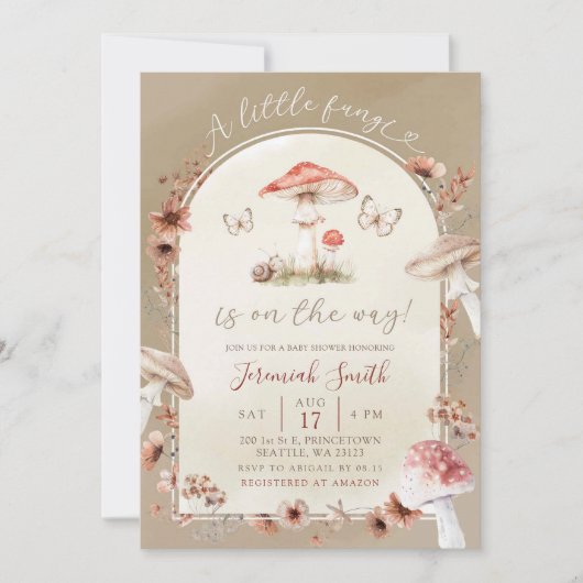 Invitation Boho Fleur sauvage champignons Baby shower de cham (Devant)