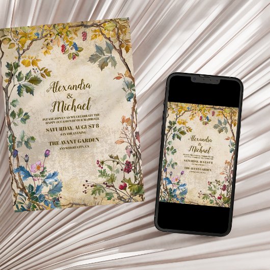 Invitation Boho Fleur sauvage d'automne Mariage botanique