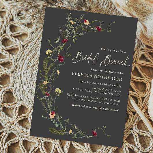 Invitation Boho Fleur sauvage de charbon de bois demi-couronn