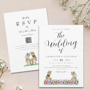 Invitation Boho Fleur sauvage Dinosaur Mariage QR Code