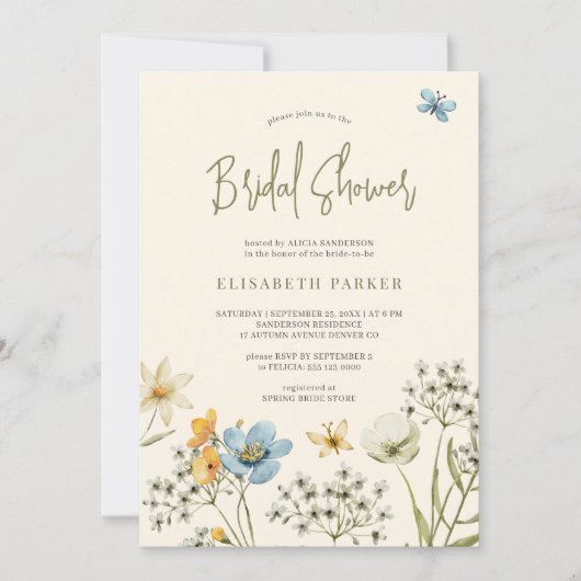Invitation Boho fleur sauvage douche de nage printanière (Devant)