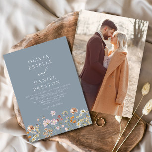 Invitation Boho Fleur sauvage Dusty Bleu Photo Jardin Mariage