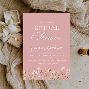 Invitation Boho Fleur sauvage Dusty Rose Fête des mariées ros