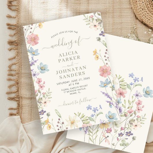 Invitation Boho fleur sauvage élégant écriture sage florale m