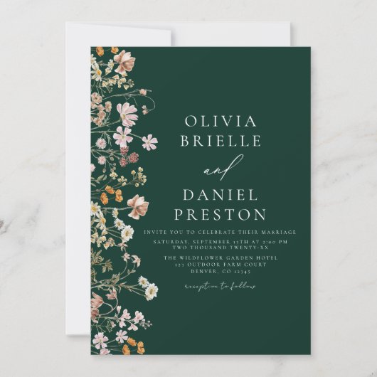Invitation Boho Fleur sauvage Emerald Green Garden Mariage (Devant)
