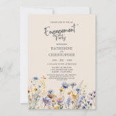 Invitation BOHO Fleur sauvage Engagement Party Élégant Beige (Devant)