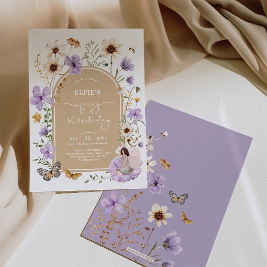Invitation Boho Fleur sauvage Fairy Premier anniversaire Gard