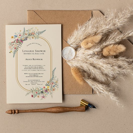 Invitation Boho Fleur sauvage Fern Beige Lingerie Douche