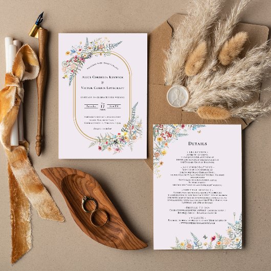 Invitation Boho Fleur sauvage Fern Lavender Détails sur le Ma