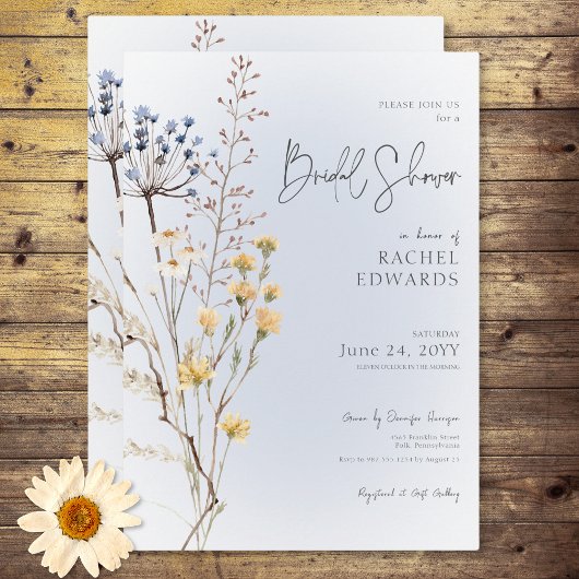 Invitation Boho Fleur sauvage Fête des mariées bleu moderne