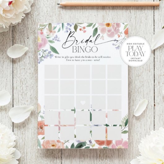 Invitation Boho Fleur sauvage Fête des mariées Jeu de Bingo