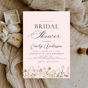 Invitation Boho Fleur sauvage Fête des mariées rose pâle