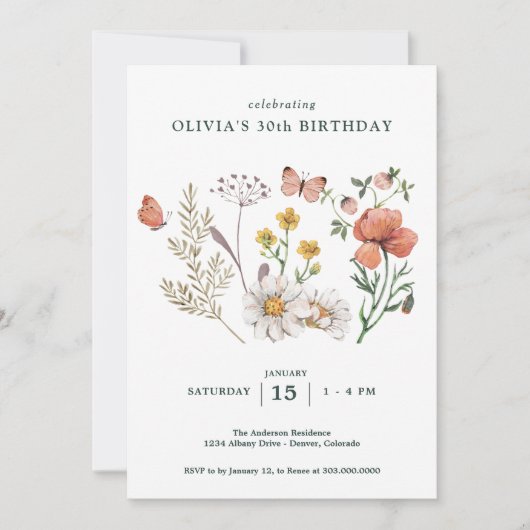 Invitation Boho Fleur sauvage Floral (Devant)