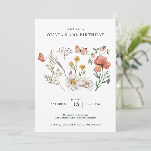 Invitation Boho Fleur sauvage Floral (Debout devant)