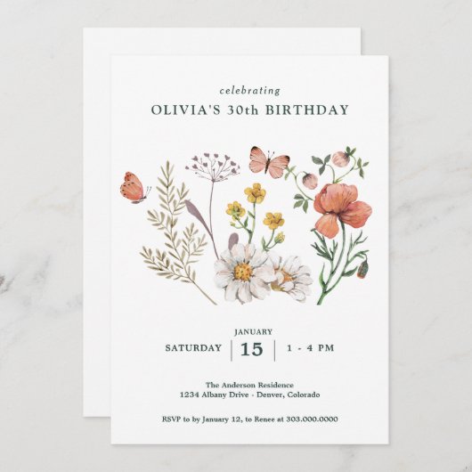 Invitation Boho Fleur sauvage Floral (Devant / Derrière)