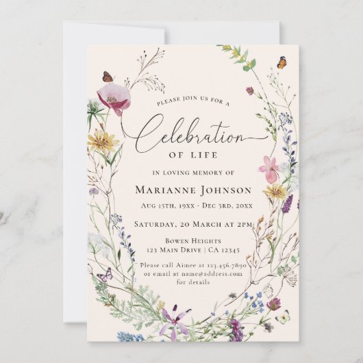 Invitation Boho Fleur sauvage Floral Célébration de la vie (Devant)