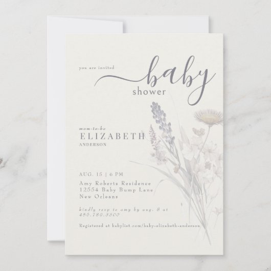Invitation Boho Fleur sauvage Floral Cream Baby shower (Devant)