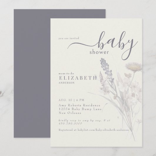 Invitation Boho Fleur sauvage Floral Cream Baby shower (Devant / Derrière)