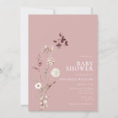 Invitation Boho Fleur sauvage Floral Dusty Rose Baby shower (Devant)