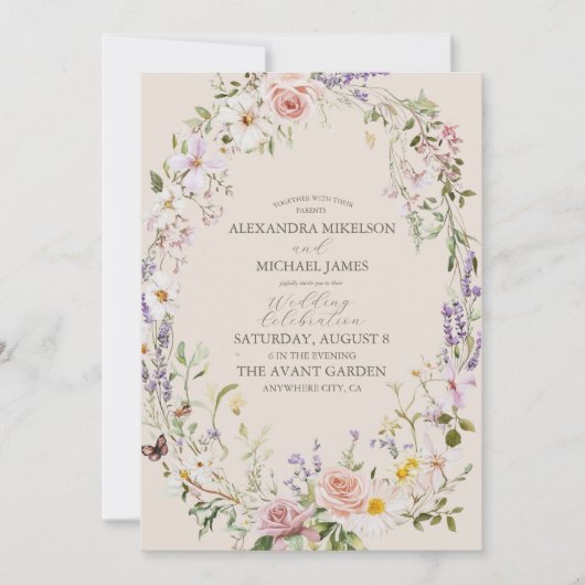 Invitation Boho Fleur sauvage Floral Mariage (Devant)