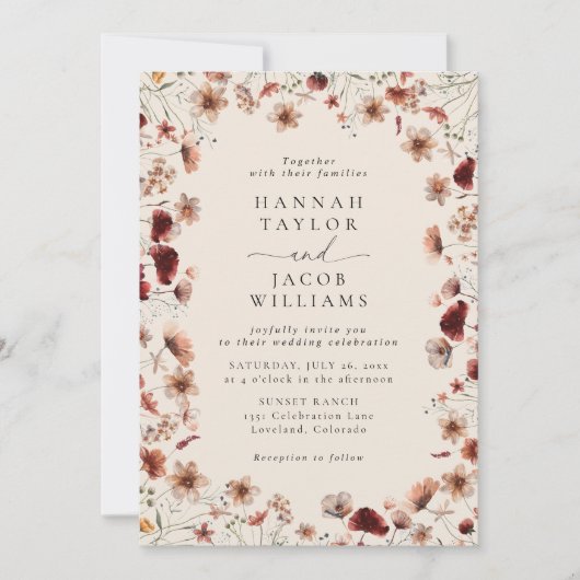 Invitation Boho Fleur sauvage Floral QR Code RSVP Mariage (Devant)