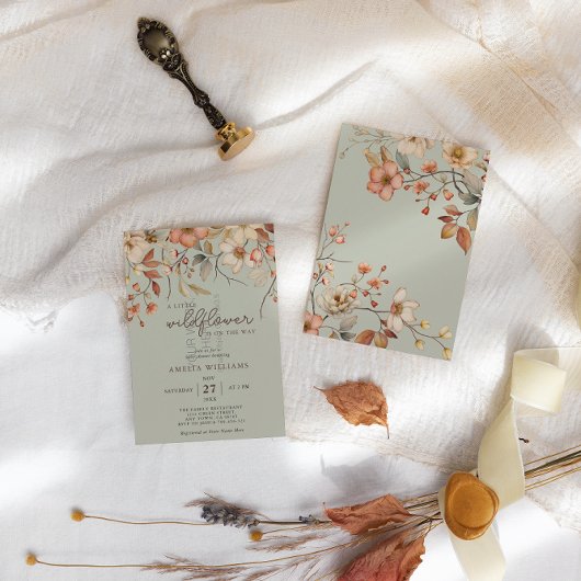 Invitation Boho Fleur sauvage Floral Sage Baby shower vert