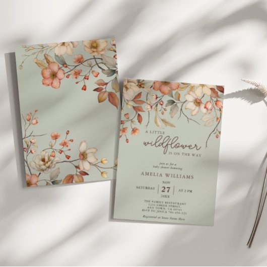Invitation Boho Fleur sauvage Floral Sage Baby shower vert