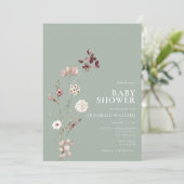 Invitation Boho Fleur sauvage Floral Sage Baby shower vert (Debout devant)