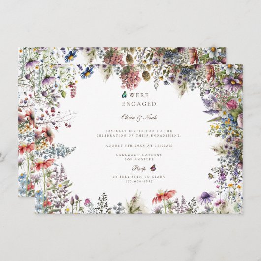 Invitation Boho Fleur sauvage Garden Engagement Party Invitat (Devant / Derrière)