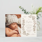 Invitation Boho Fleur sauvage Genre Neutre Photo Baptême (Debout devant)