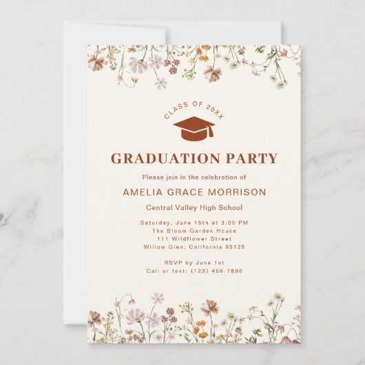 Invitation Boho Fleur sauvage Graduation Party Boho Bloom (Devant)